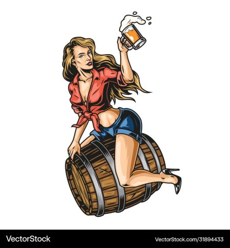 Девушка на бочке с пивом