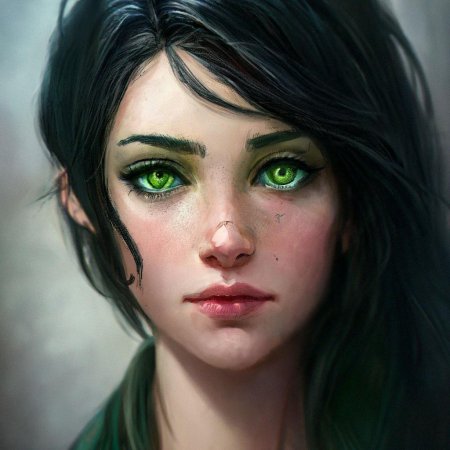 Девушка с чёрными волосами и зелёными глазами