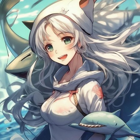 Аниме девочка в костюме акулы