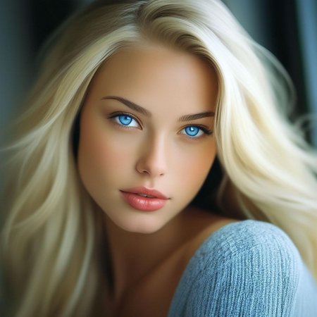 Модель блондинка с голубыми глазами