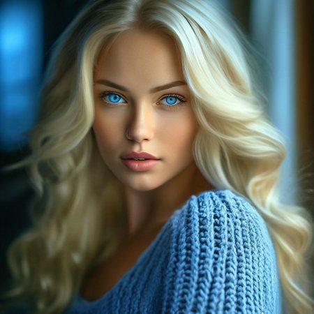 Девушка блондинка с голубыми глазами