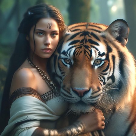 Красивая девушка с тигром