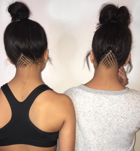 Бритый затылок на длинные волосы