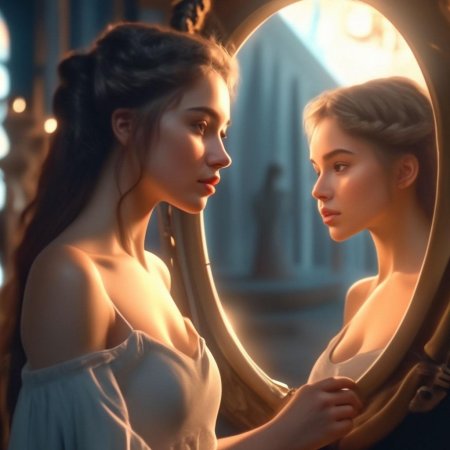 Девушка смотрит в зеркало