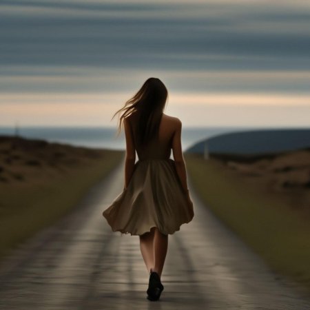Девушка идет по дороге