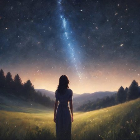 Девушка смотрит на звезды