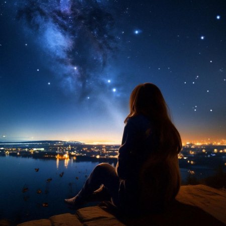 Девушка и звездное небо