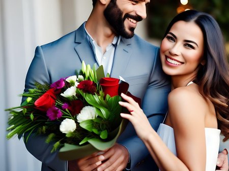 Парень дарит девушке подарок