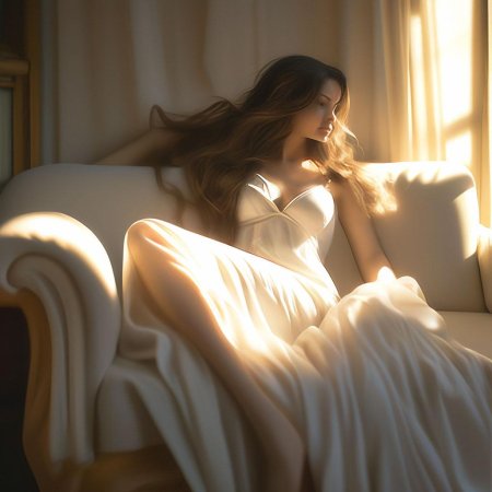 Девушка на белом диване