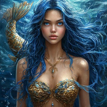 Русалка с синими волосами