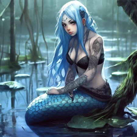 Русалка с синими волосами