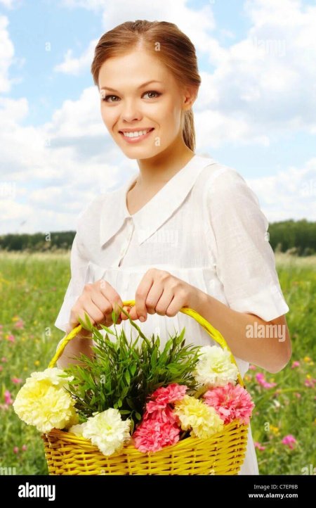 Фотосессия с корзиной цветов