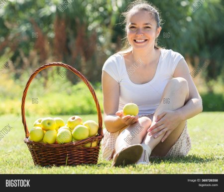 Девушка с корзиной яблок