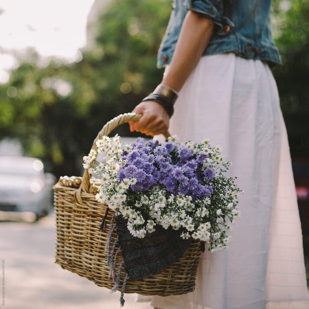 A woman with a Basket of Wildflowers
