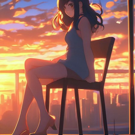 Аниме девушка сидит на стуле