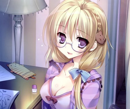 Аниме девушка блондинка в очках