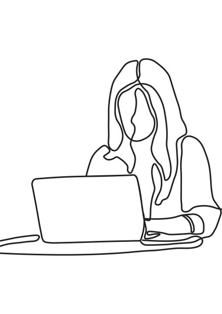 Девушка за компьютером одной линией