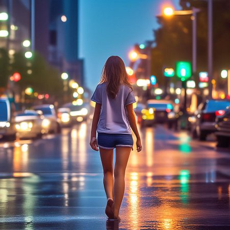 Девушка гуляет по городу