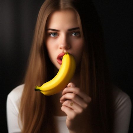 Девушка облизывает банан