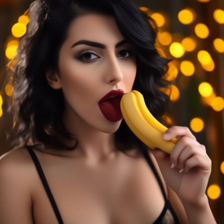 Девушка облизывает банан