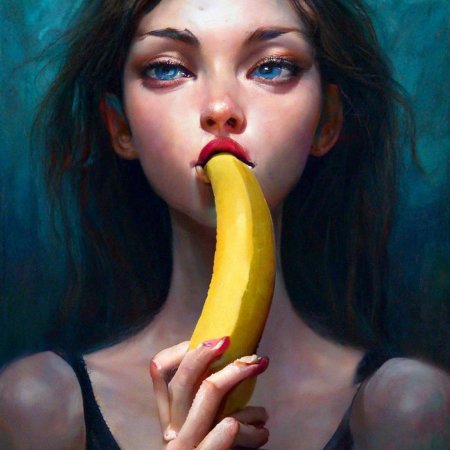 Девушка с бананом во рту