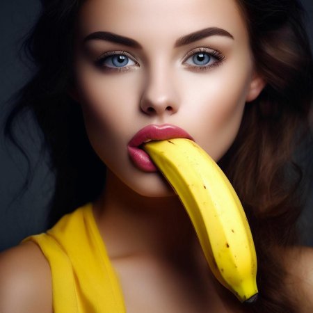 Девушка лижет банан