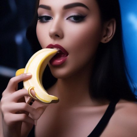 Банан во рту девушки