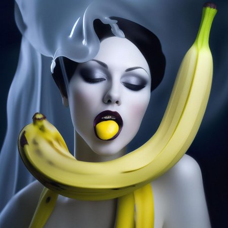 Девушка с бананом во рту