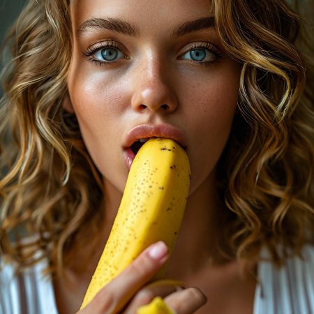 Банан во рту девушки