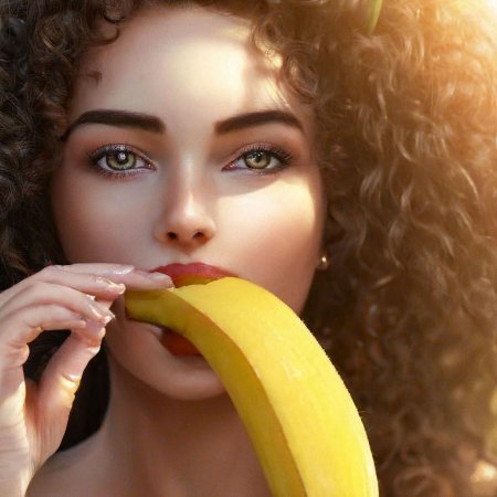 Банан во рту девушки