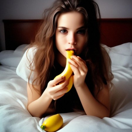 Банан во рту девушки