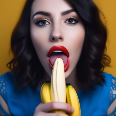 Девушка с бананом во рту