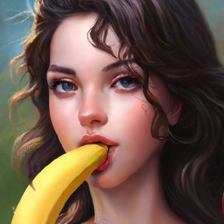 Девушка ест банан