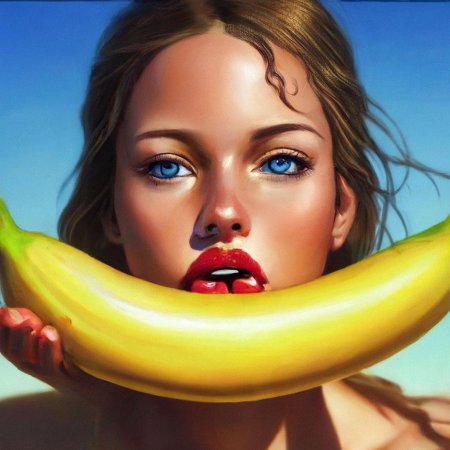 Девушка с бананом во рту