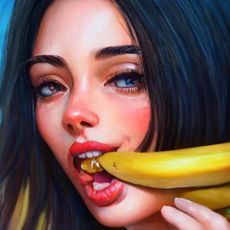 Девушка с бананом во рту