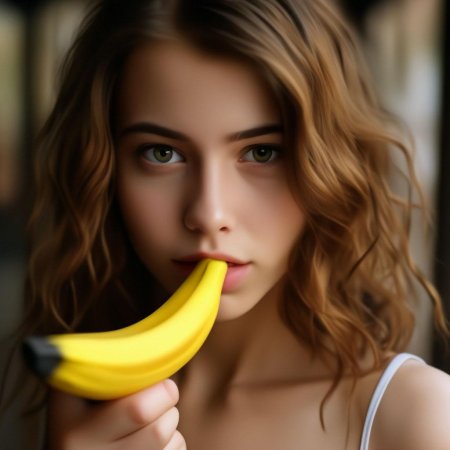 Девушка засунула себе банан