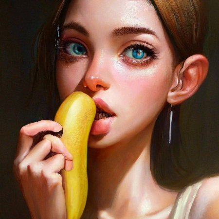 Девушка ест банан