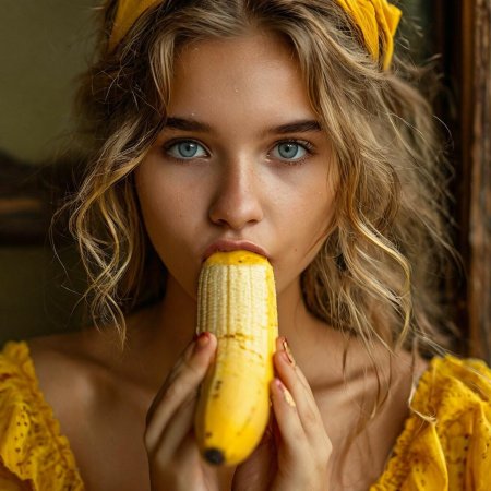 Красивая девушка с бананом