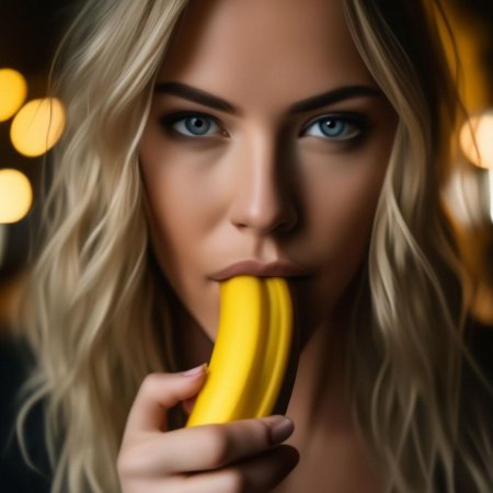 Женщина с бананом во рту