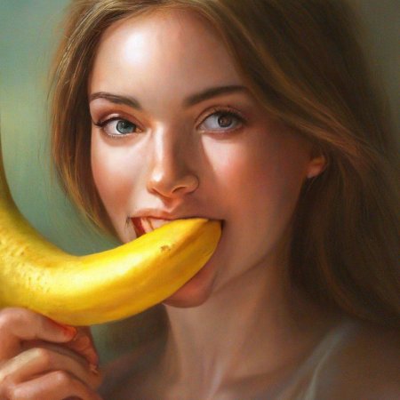 Девушка с бананом во рту