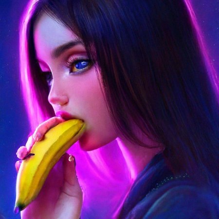 Девушка ест банан