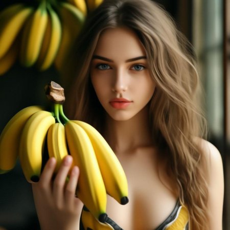 Девушка ест банан