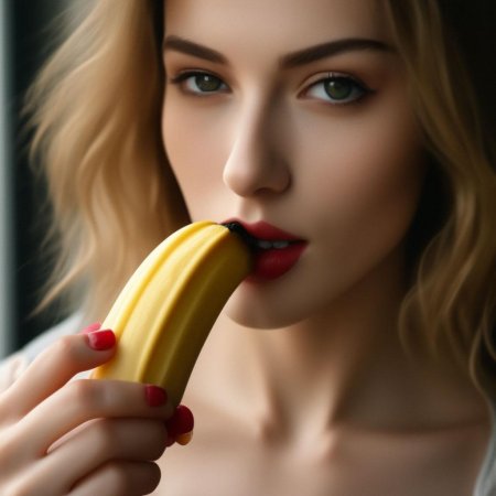 Девочка сосет банан