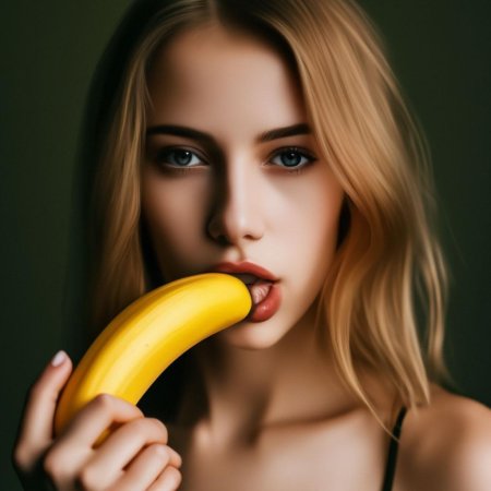 Девушка с бананом во рту