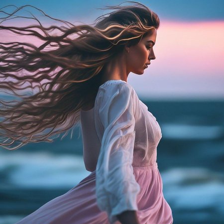 Волосы развиваются на ветру