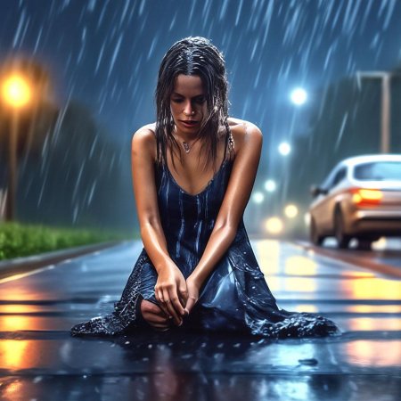 Грустная девушка под дождем