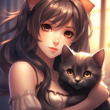 Аниме девочка с котом