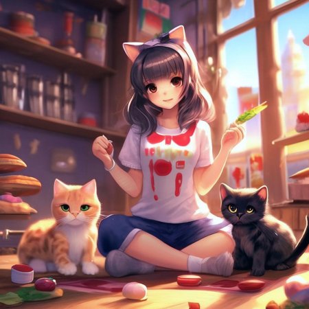 Аниме девочка кот
