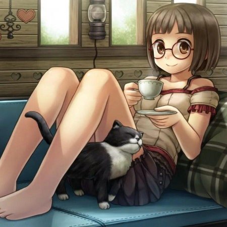 Девушка с котом арт