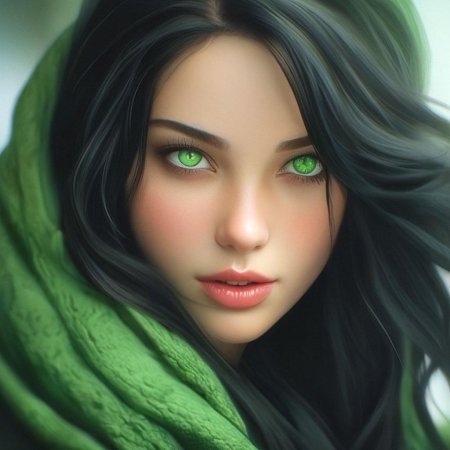 Темные волосы и зеленые глаза